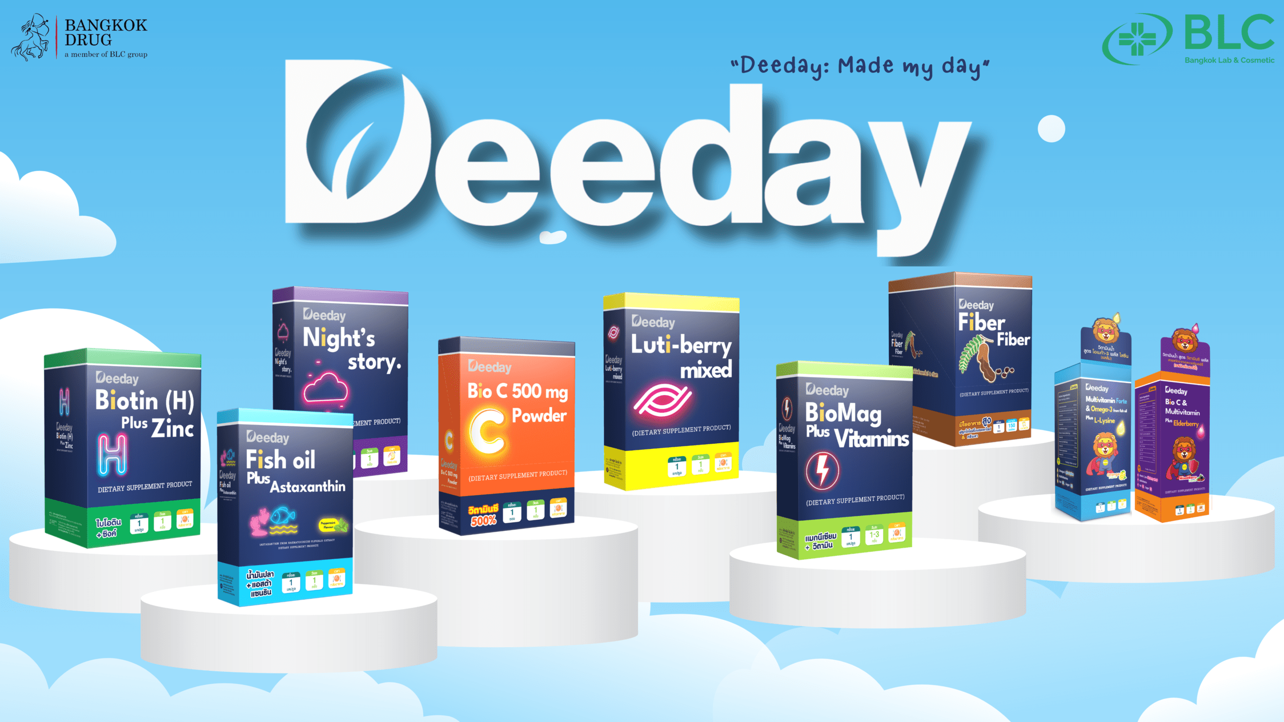 กลุ่มผลิตภัณฑ์เสริมอาหาร แบรนด์ DeeDay ของ บริษัท บางกอกแล็ป แอนด์ คอสเมติค จำกัด (มหาชน)