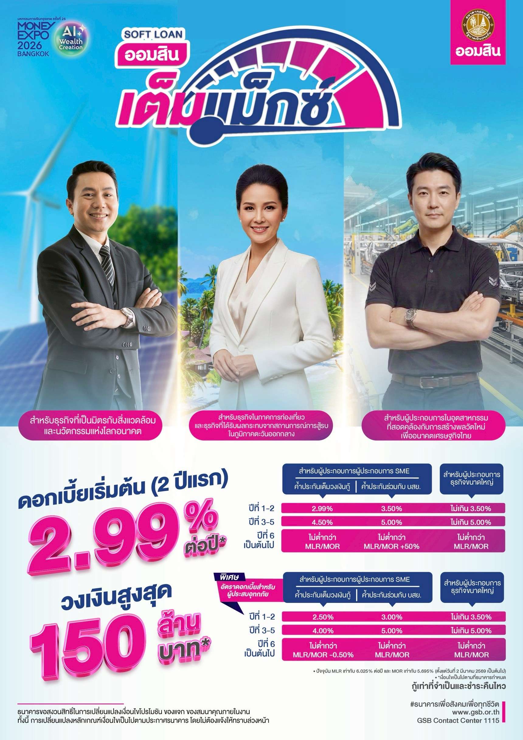 รายละเอียดสินเชื่อ Soft Loan ออมสินเต็มแม็กซ์ วงเงินสูงสุด 150 ล้านบาท สำหรับธุรกิจเป็นมิตรกับสิ่งแวดล้อม ท่องเที่ยว และอุตสาหกรรม
