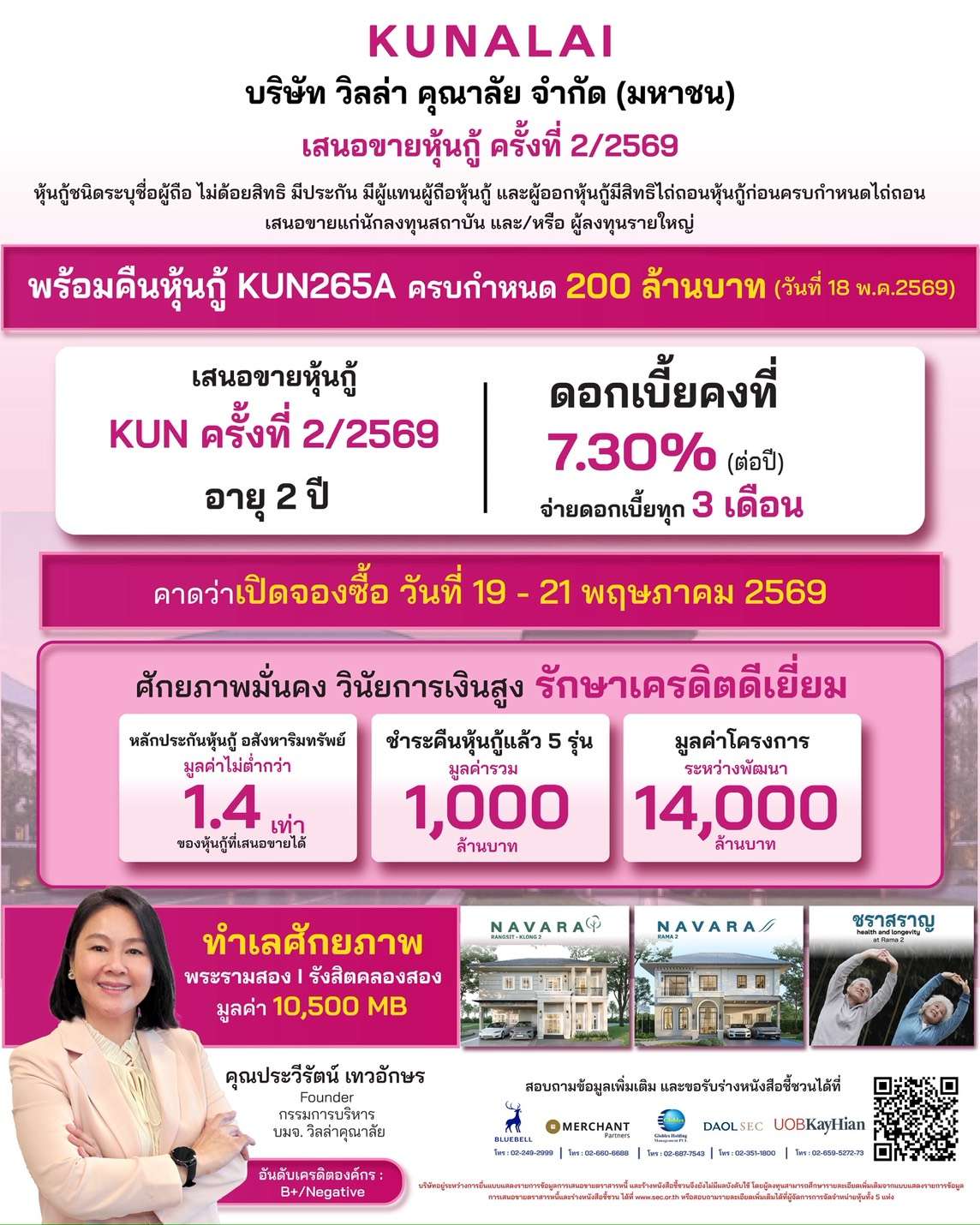 สรุปข้อมูล (Factsheet) การเสนอขายหุ้นกู้ บริษัท วิลล่า คุณาลัย จำกัด (มหาชน) ครั้งที่ 2/2569