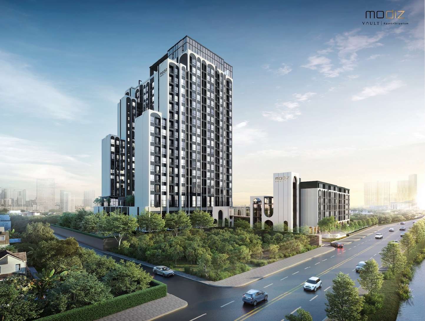 ภาพจำลองด้านหน้าโครงการ MODIZ Vault เกษตร-ศรีปทุม คอนโดมิเนียม Pet-Friendly โครงการใหม่จาก AssetWise (ASW)