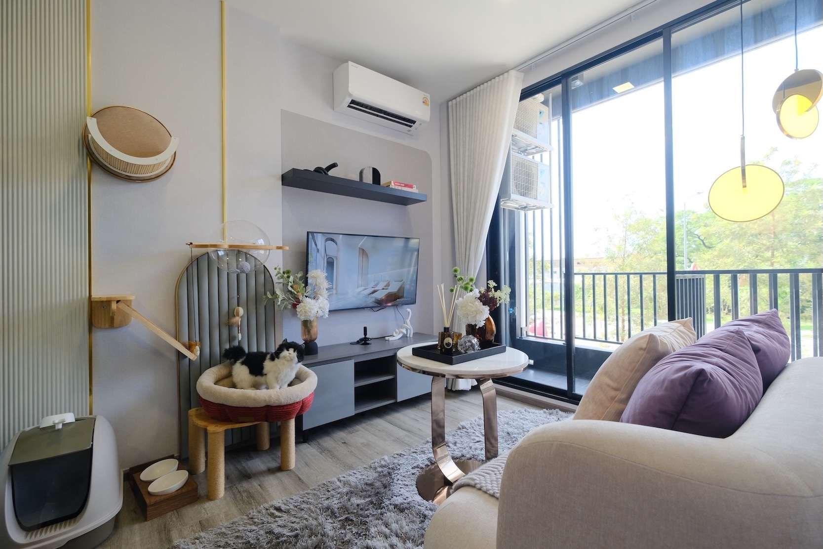 บรรยากาศห้องพักแบบ Fully Furnished พร้อมฟังก์ชันและเฟอร์นิเจอร์รองรับการเลี้ยงสัตว์ภายในโครงการ MODIZ Vault เกษตร-ศรีปทุม