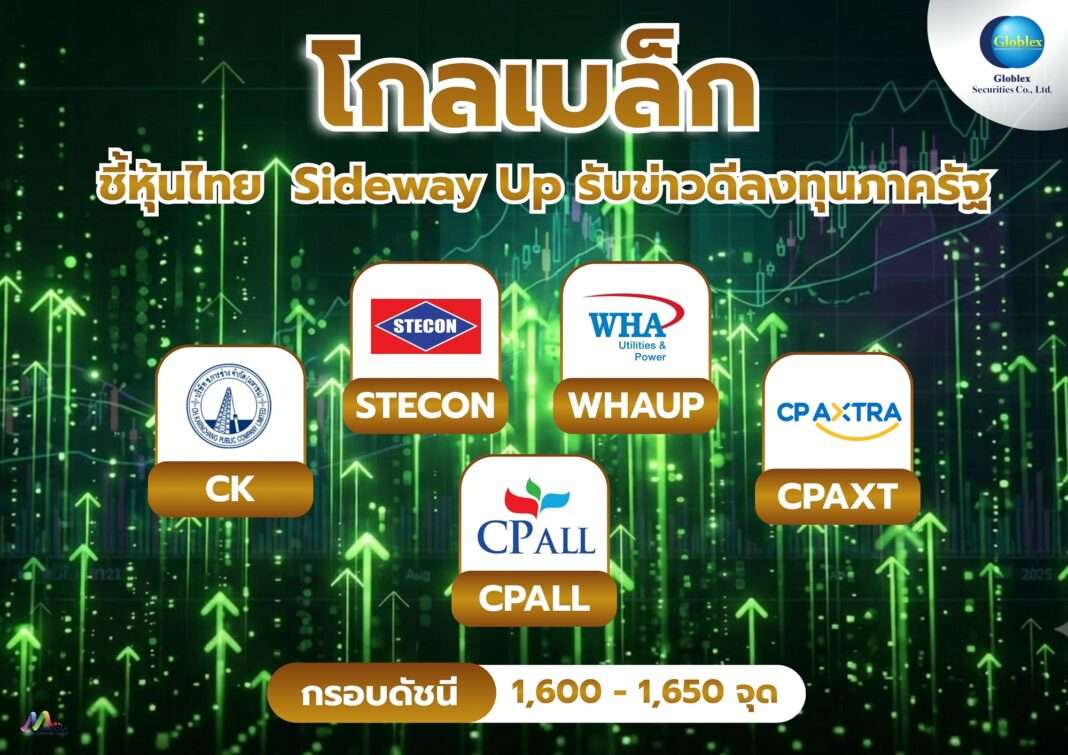 กราฟิกแนะนำหุ้นเด่นจากโกลเบล็ก ชี้เป้าดัชนี 1,600-1,650 จุด แนะนำ CK, STECON, WHAUP, CPALL และ CPAXT