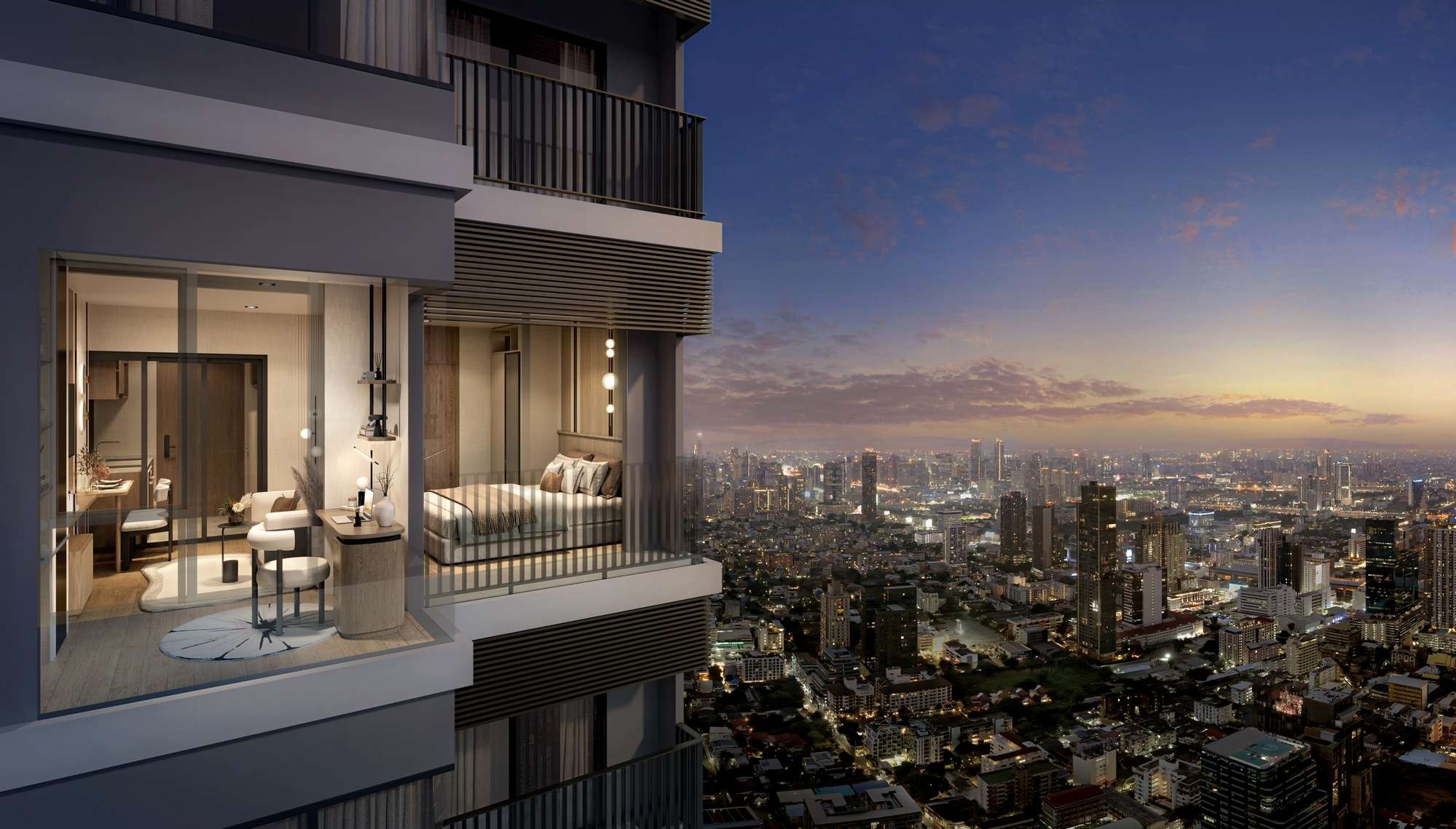 วิวเมืองจากระเบียงห้องชุดโครงการคอนโดมิเนียม Niche Pride Ekkamai