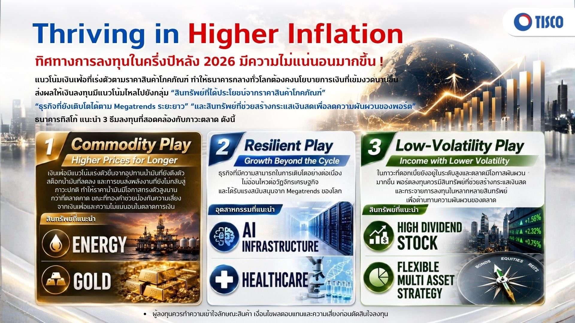 ทิศทางการลงทุนครึ่งปีหลัง 2569 โดยธนาคารทิสโก้ ชี้ความท้าทายจากเงินเฟ้อและดอกเบี้ย พร้อมชู 3 ธีมลงทุนเด่น