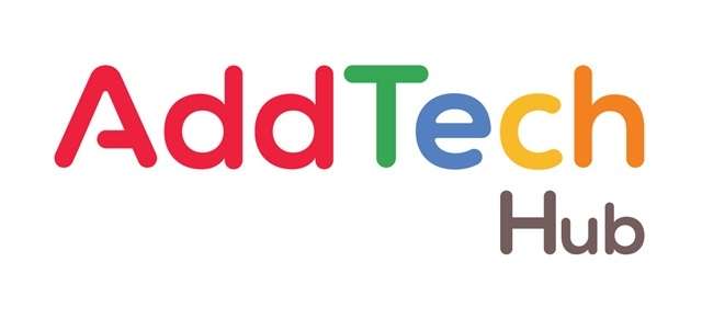 โลโก้แบรนด์ AddTech Hub ของบริษัท แอดเทค ฮับ จำกัด (มหาชน) หรือ ADD ออกแบบด้วยตัวอักษรสีสันสดใส