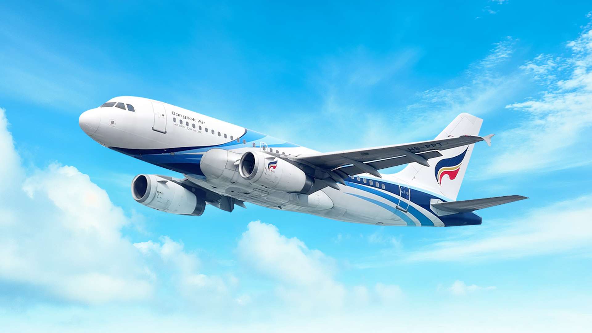 เครื่องบินของสายการบินบางกอกแอร์เวย์ส (Bangkok Airways) กำลังทะยานขึ้นสู่ท้องฟ้า
