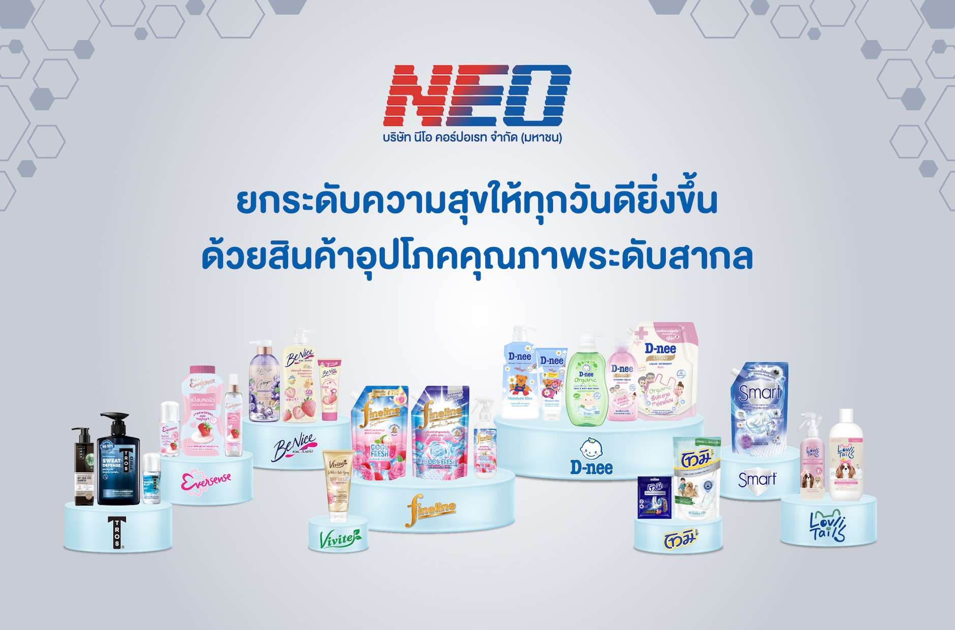 กลุ่มผลิตภัณฑ์อุปโภคบริโภค (FMCG) ภายใต้เครือ บริษัท นีโอ คอร์ปอเรท จำกัด (มหาชน) เช่น Fineline, BeNice, D-nee