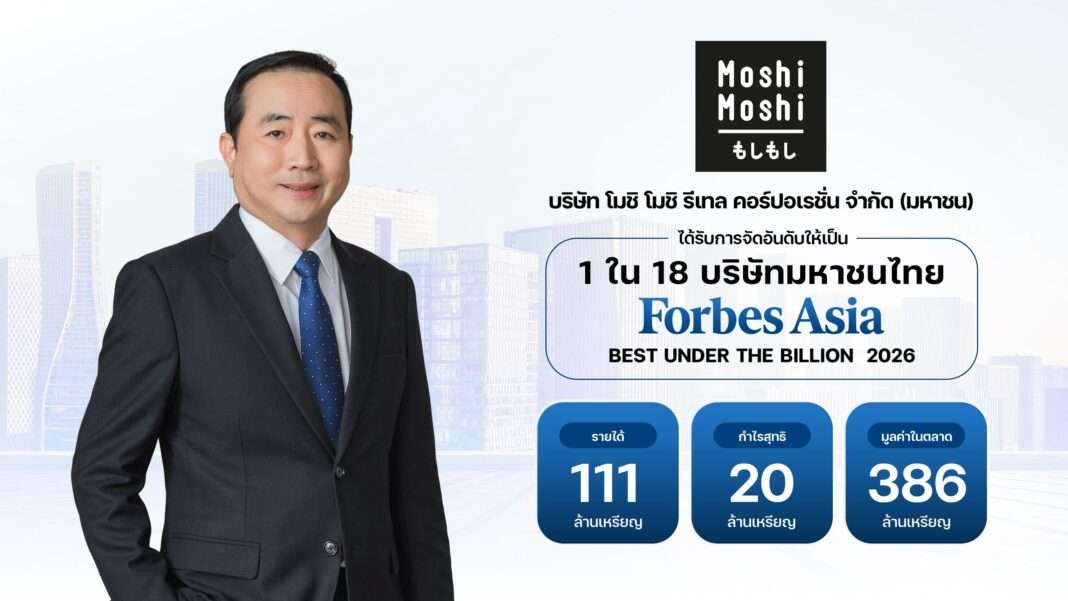 นายสง่า บุญสงเคราะห์ ประธานเจ้าหน้าที่บริหาร บริษัท โมชิ โมชิ รีเทล คอร์ปอเรชั่น จำกัด (มหาชน) กับประกาศรางวัล Forbes Asia Best Under A Billion 2026