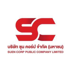 โลโก้ทางการของ บริษัท ซุน คอร์ป จำกัด (มหาชน) หรือ SUEN CORP PUBLIC COMPANY LIMITED โดดเด่นด้วยตัวอักษร SC สีแดงดีไซน์ทันสมัย